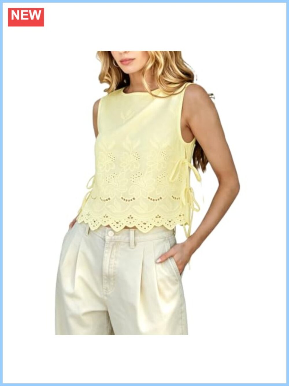 Eyelet Lace Crop Tank Top Sleeveless Tie Up Sweetheart Neck Blouse